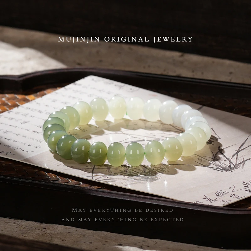 【木槿槿】天然渐变和田玉手串女款气质时尚饰品算盘珠手链TT2578