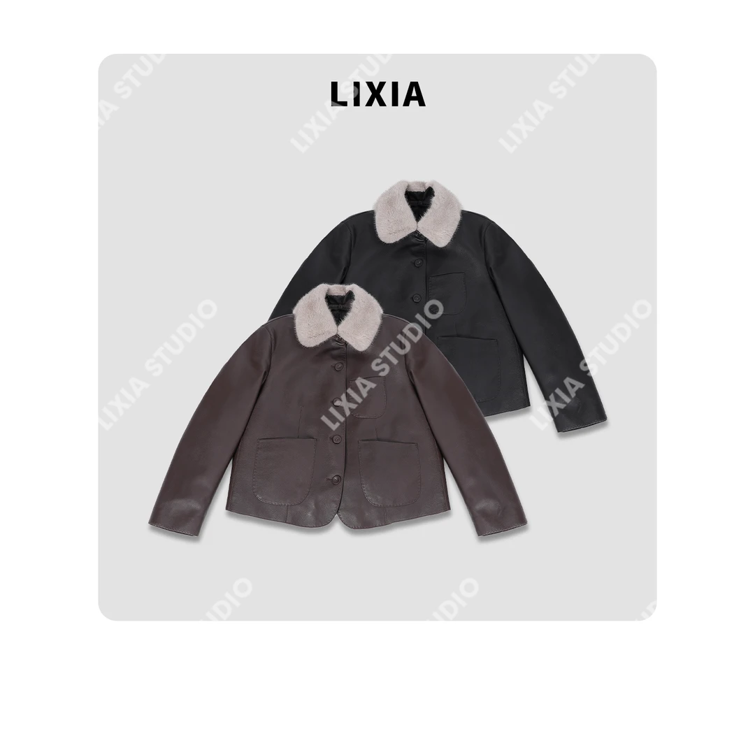 LIXIA【冬日必备】进口水貂毛领内胆可拆卸白鹅绒山羊皮衣-008