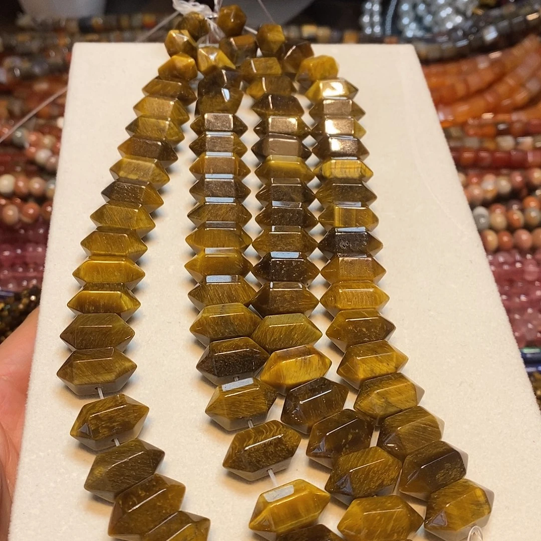 玛瑙/玉髓未镶嵌珠宝半成品A货黄虎眼双尖10✖️20mm