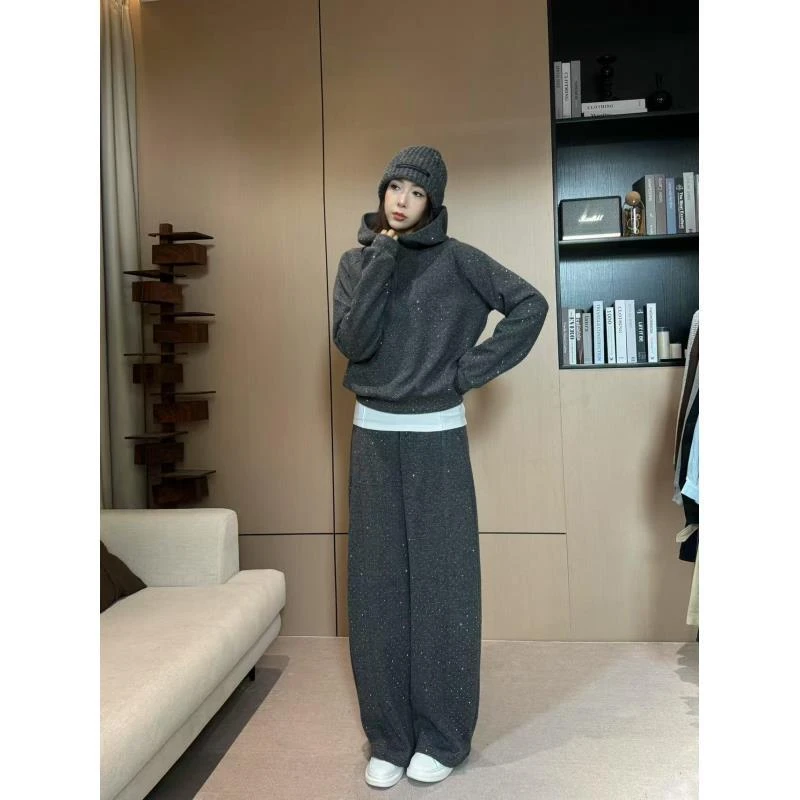 秋季时尚休闲新款慵懒风宽松连帽卫衣减龄阔腿裤两件套AM25706