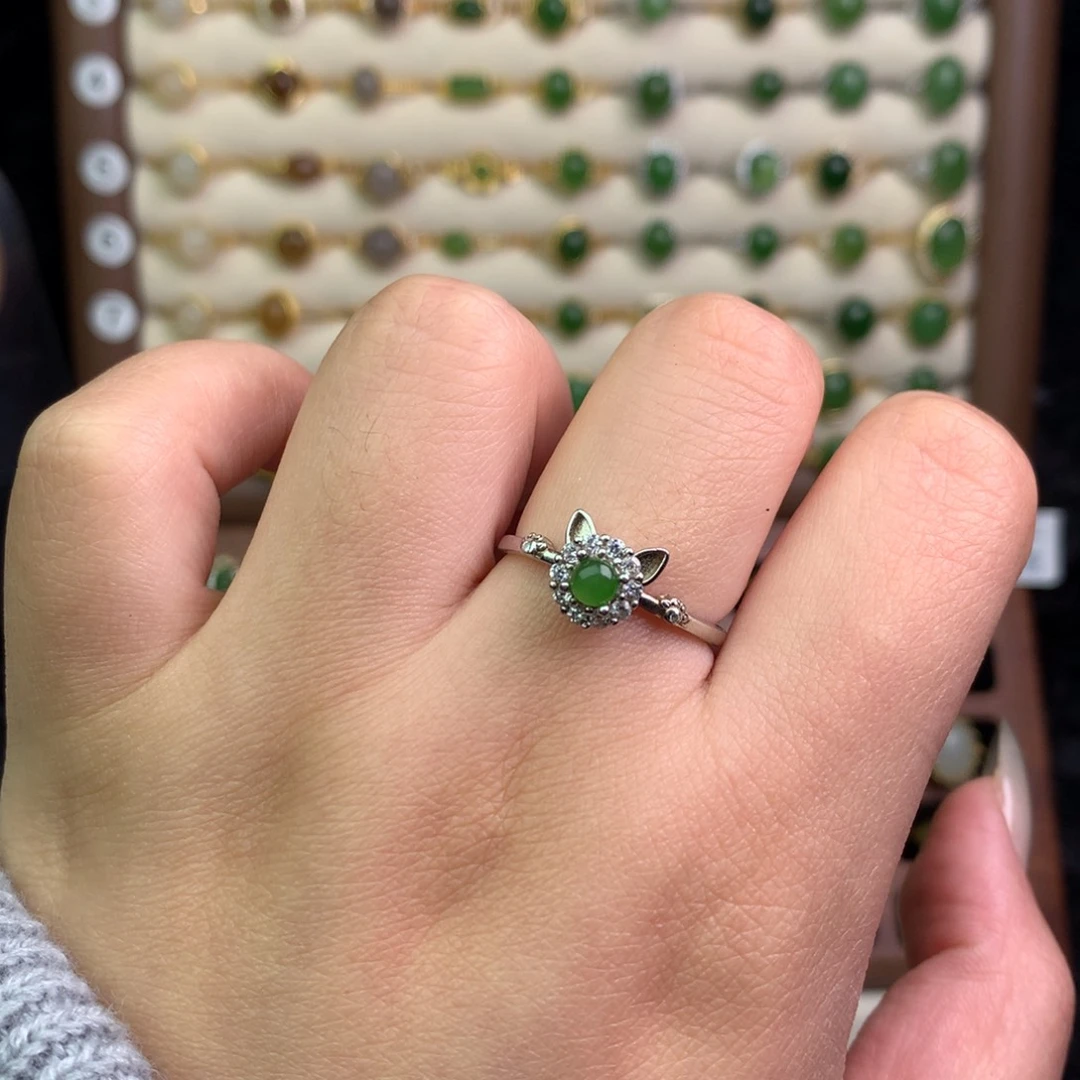 和田玉银S925镶嵌戒指