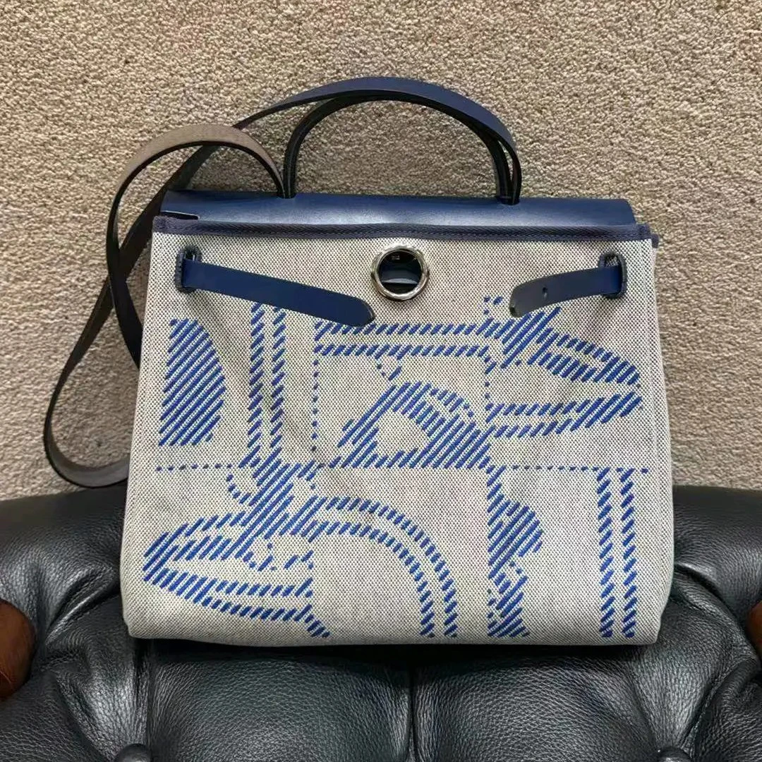 99新 Hermes/爱马仕 Hermes herbag31 狂躁的新娘法国蓝拼帆布Z刻