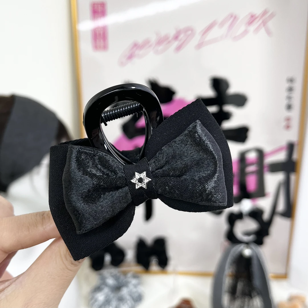 L356黑色蝴蝶结8cm简约百搭气质发夹头饰发饰