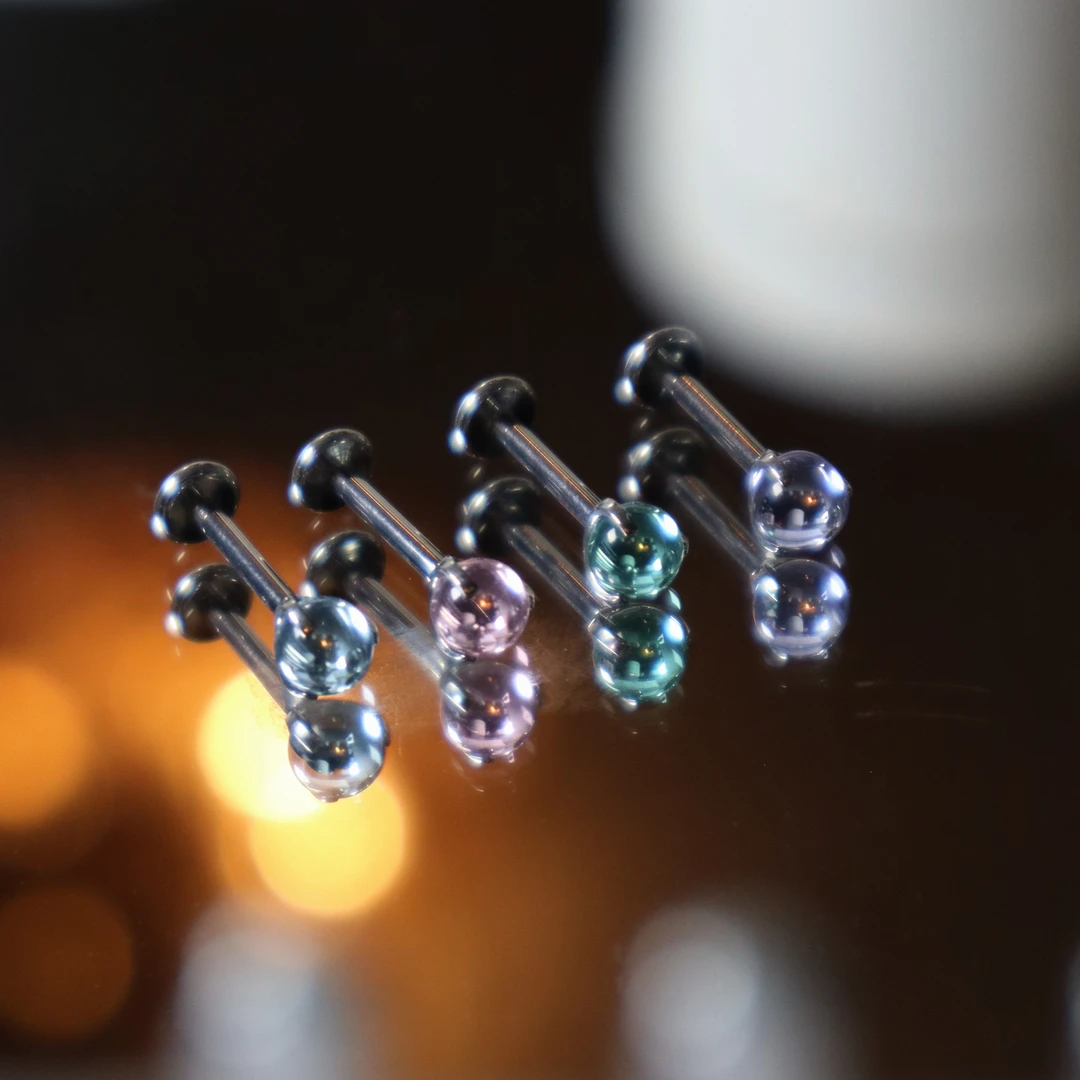 合金锆石耳饰 KKIK【玻璃】G23钛合金1.2粗8mm耳垂耳骨耳窝内螺旋