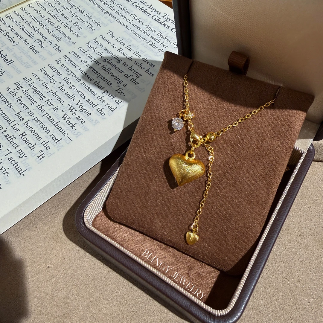 铜合金项链 「镀k金」大桃心泡泡组合项链