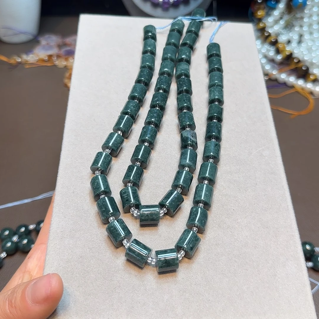 玛瑙/玉髓合金珠宝半成品10✖️10mm高品深色翡翠圆柱一条