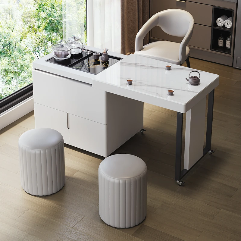 移动茶台伸缩升降岩板茶桌轻奢现代高级感高端客厅家用阳台泡茶桌