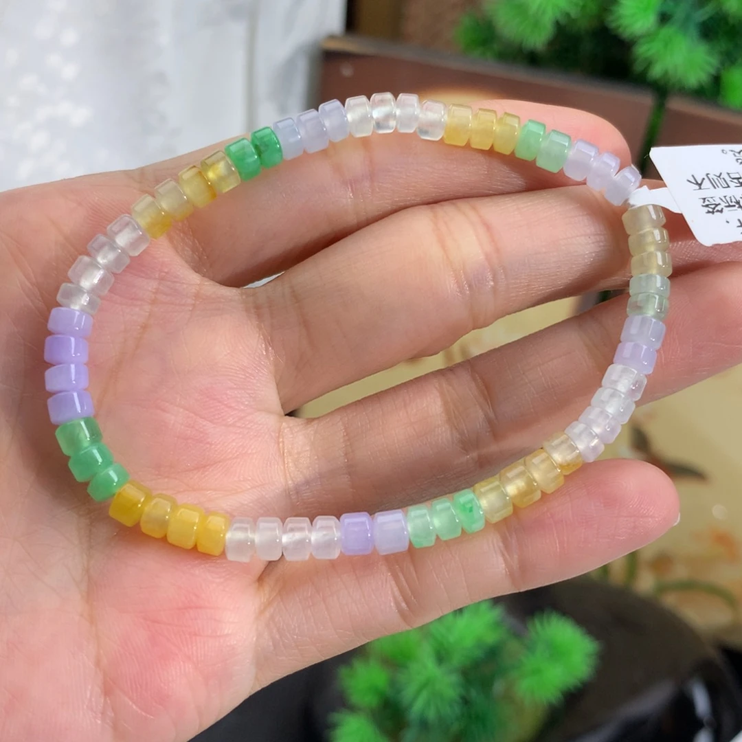 翡翠未镶嵌手串卡4.6胶润多宝桶珠手串