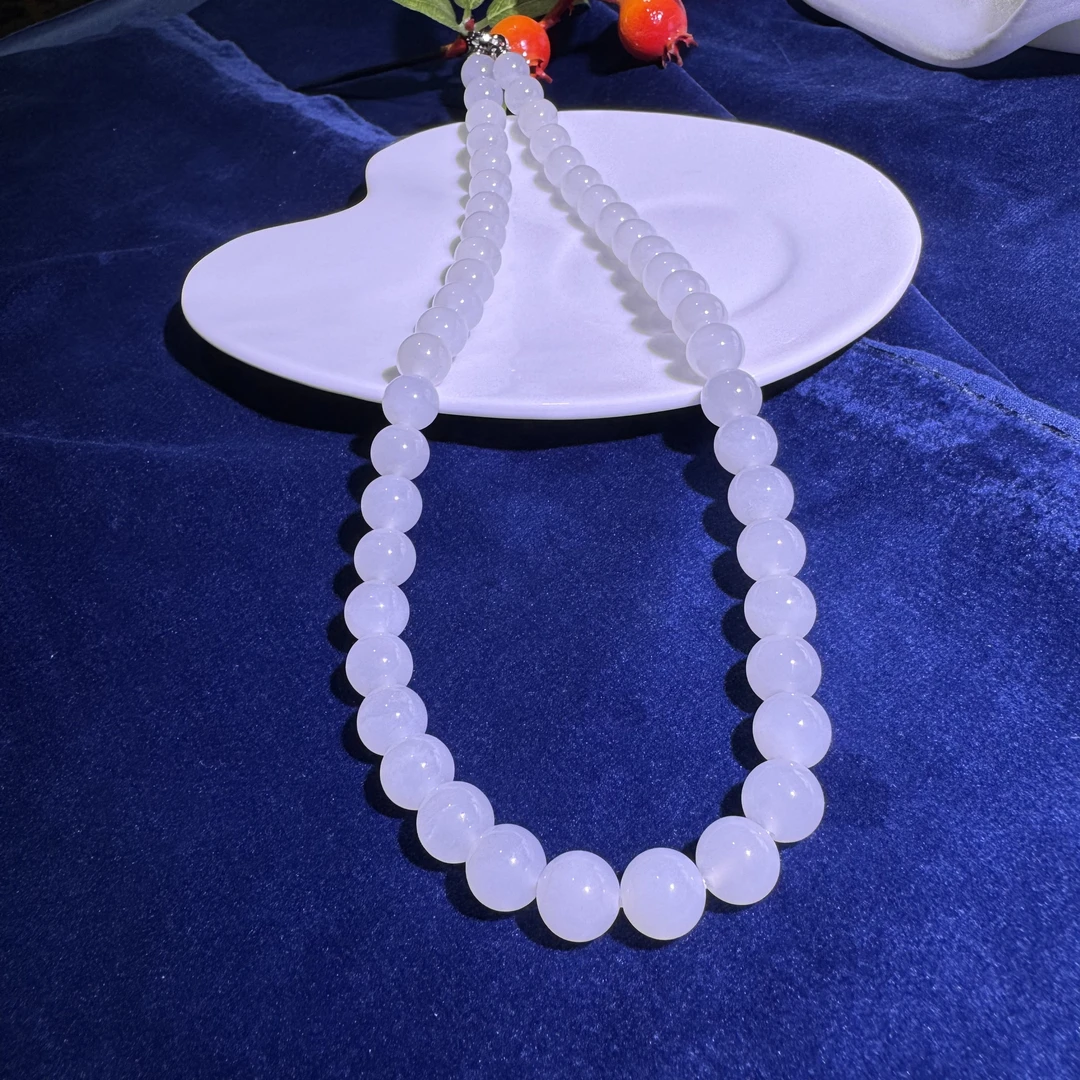 【初晴凝霜】和田玉项链-珠径10mm-HTY15000