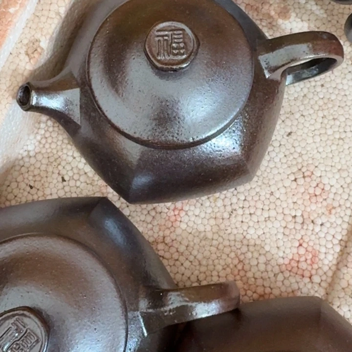 紫砂茶壶柴烧福甲六方300cc