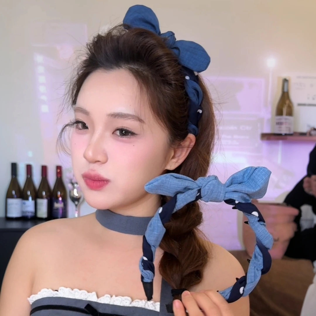 小香风牛仔甜蝴蝶结超仙百搭耳朵酷齿梳发箍女2025顶头箍兔头饰