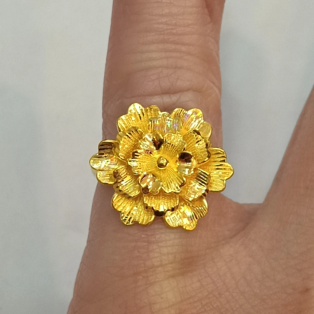 足金999黄金戒指女6.86克真金正品纯黄金女式戒指活口实心花戒指