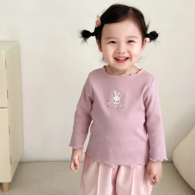 儿童T恤长袖女童小兔子打底衫春秋款童装百搭上衣宝宝衣服中小童