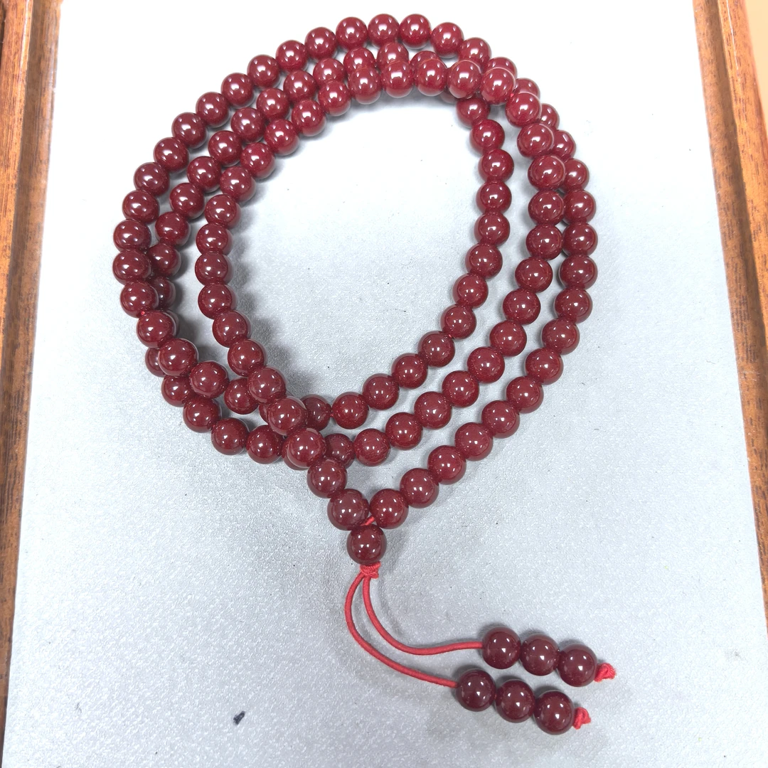 88号 精品8mm牛红色圆珠108毛衣链项链