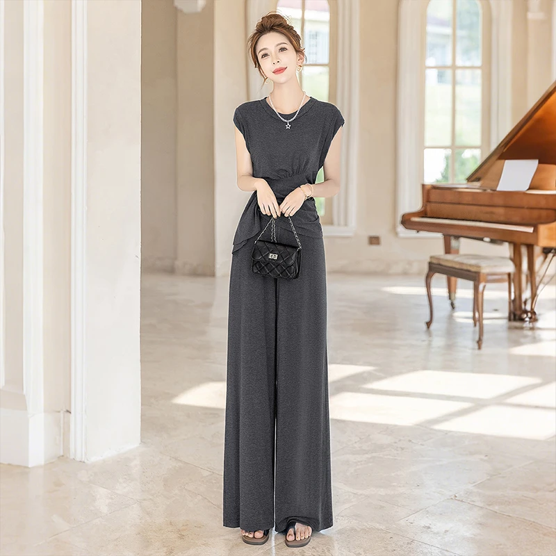 丝柏舍2025夏季新款女上衣搭阔腿裤两件套时尚休闲套装S52R4934N