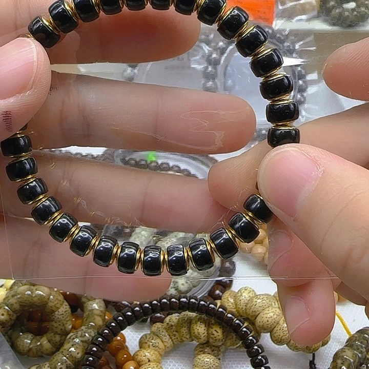 手串星月菩提166黑金椰蒂76铜管单圈