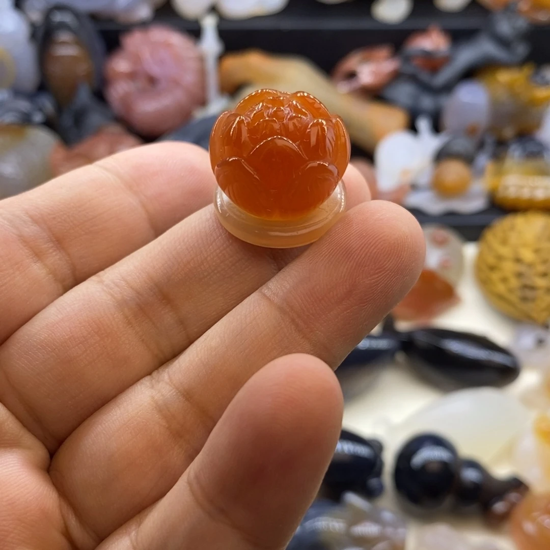 玛瑙/玉髓未镶嵌摆件手把件莲花戒面