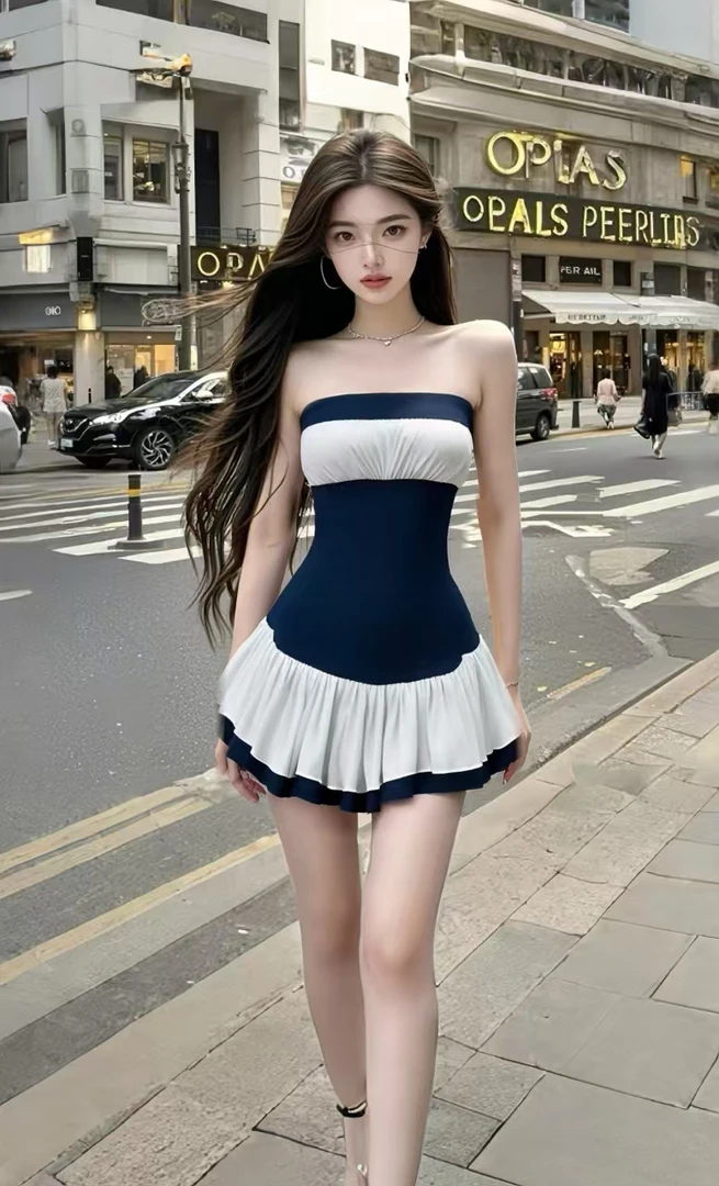 夏季新款辣妹风穿搭一字肩抹胸修身连衣裙轻奢时尚小众高级氛围感