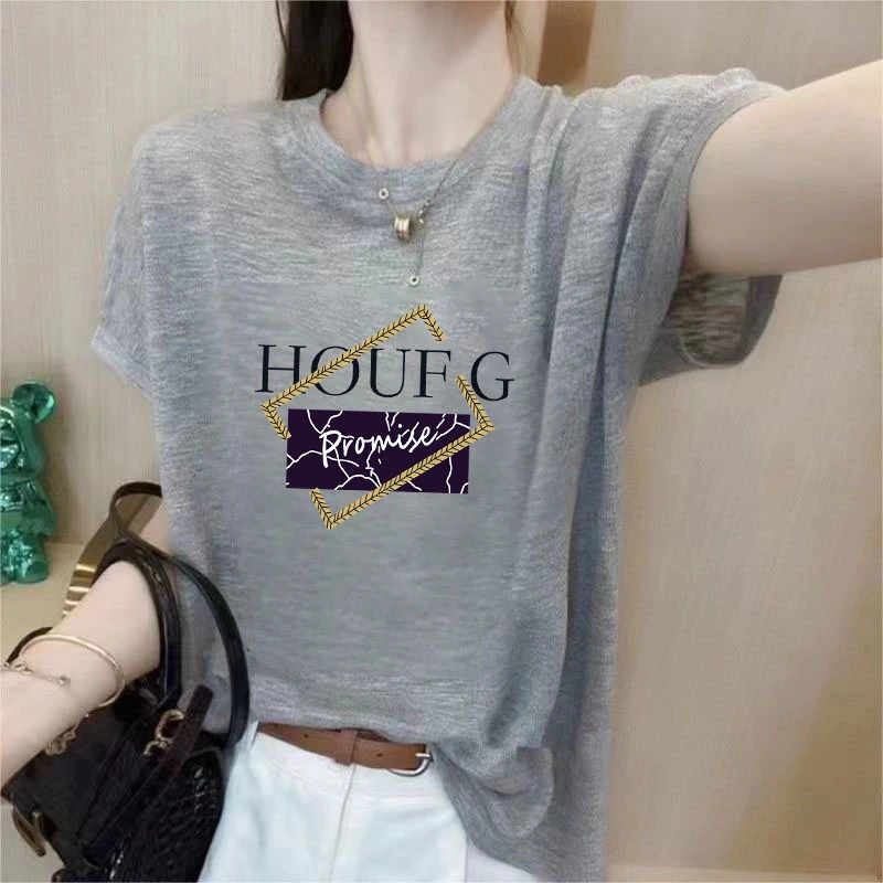 2025夏季新款雪花棉T恤女印花小众短袖宽松大码垂感圆领薄款上衣