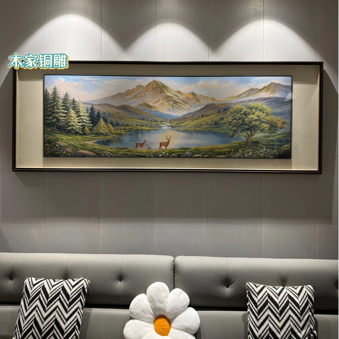 【福禄金山聚宝盆】铜雕画现代新中式客厅背景墙高端大气山水装饰画