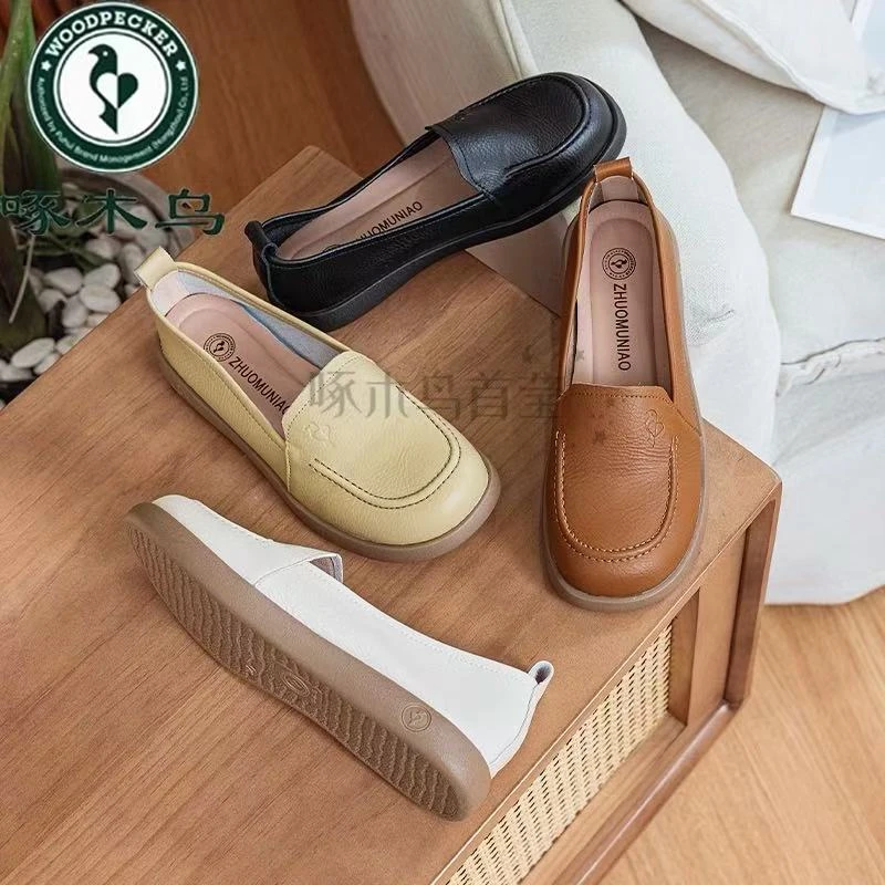 【啄木鸟品牌】春季专柜正品时尚百搭平底乐福鞋休闲舒适单鞋3772