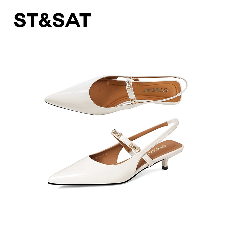 气质中跟百搭真皮尖头时装凉鞋法式白色时尚单鞋