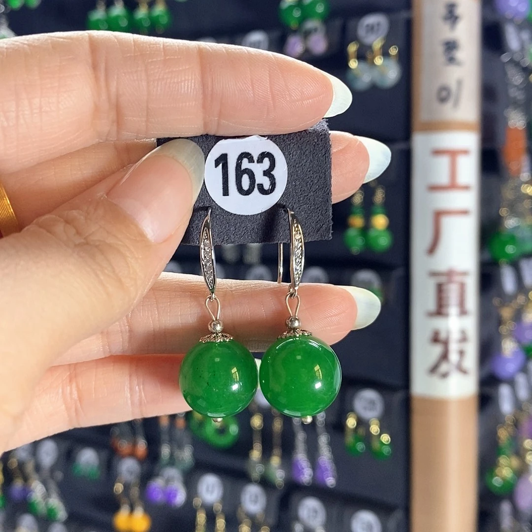 翡翠银S925镶嵌耳饰163
