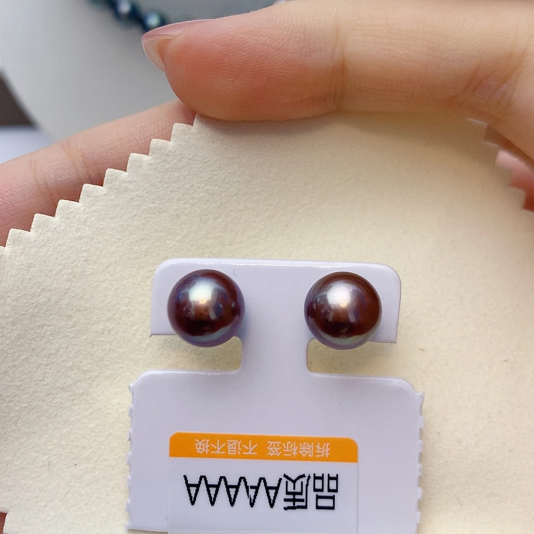 淡水珍珠耳饰银S925镶嵌w8