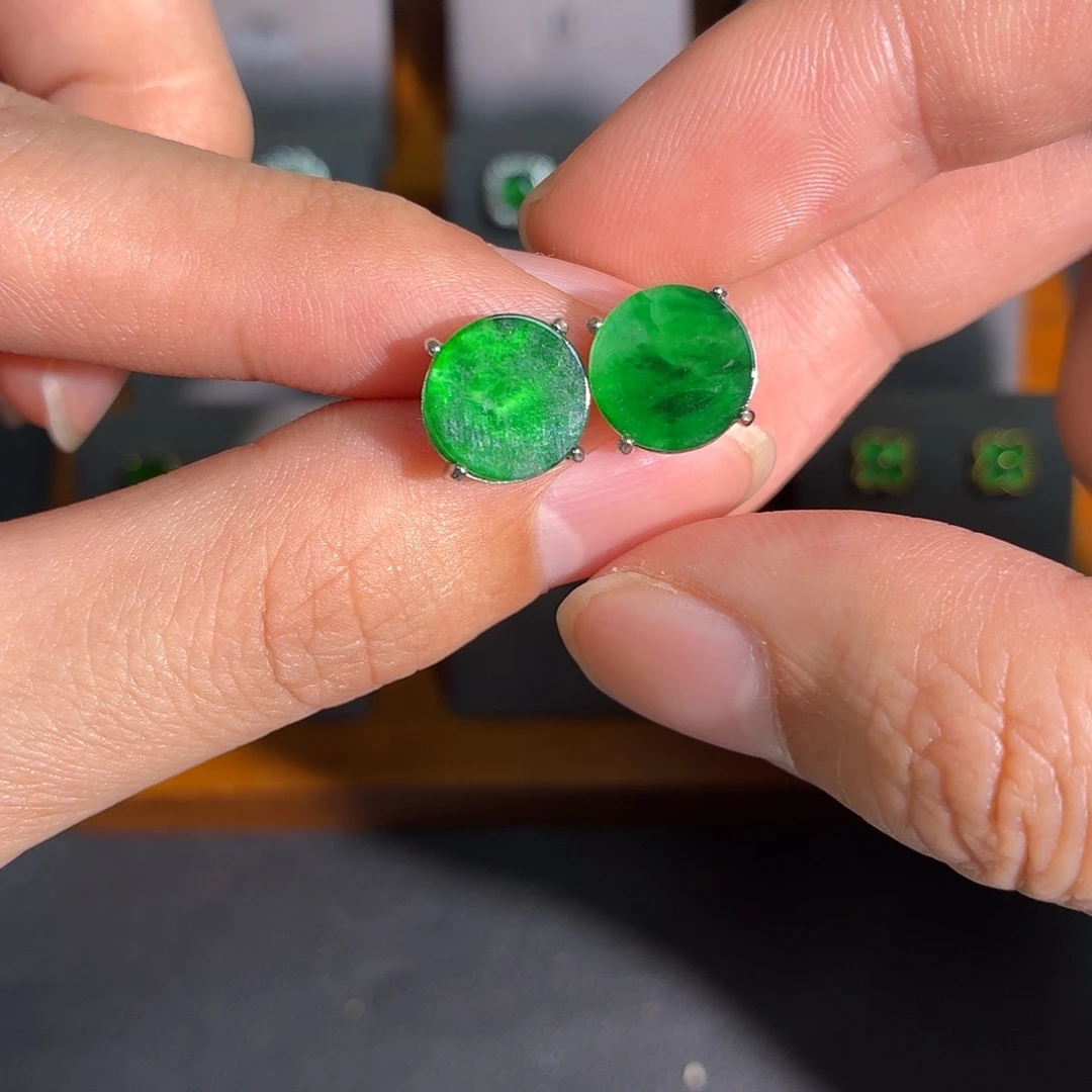 翡翠银S925镶嵌耳饰耳饰