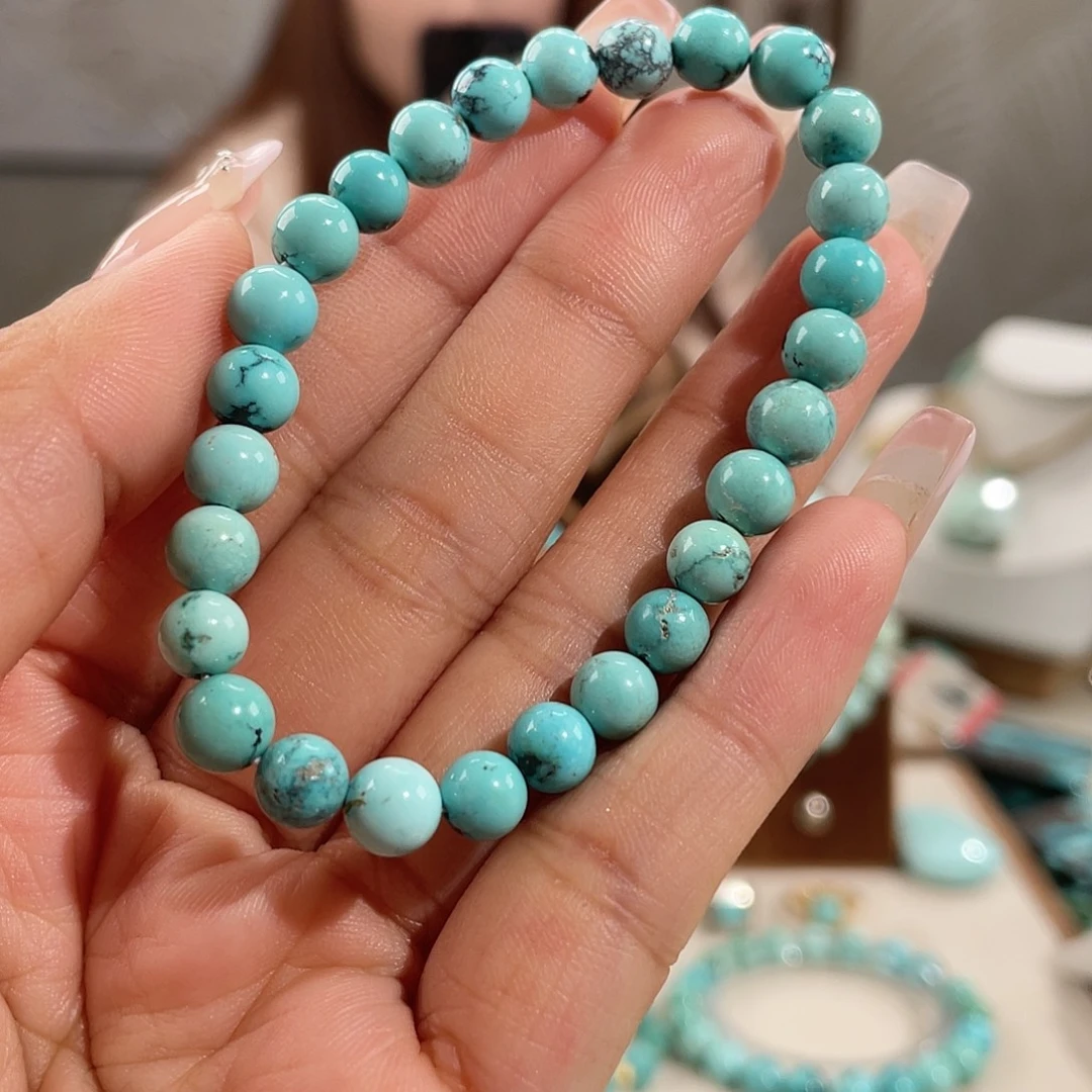 绿松石未镶嵌瓷釉圆珠卡6+