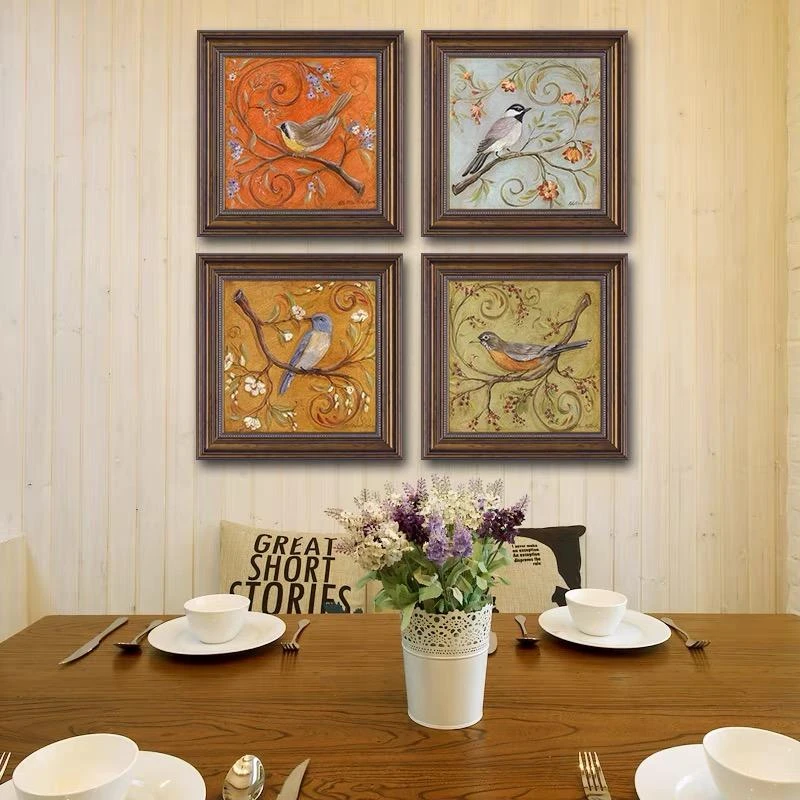 405复古花鸟玄关餐厅装饰画田园乡村客厅过道卧室床头画4040