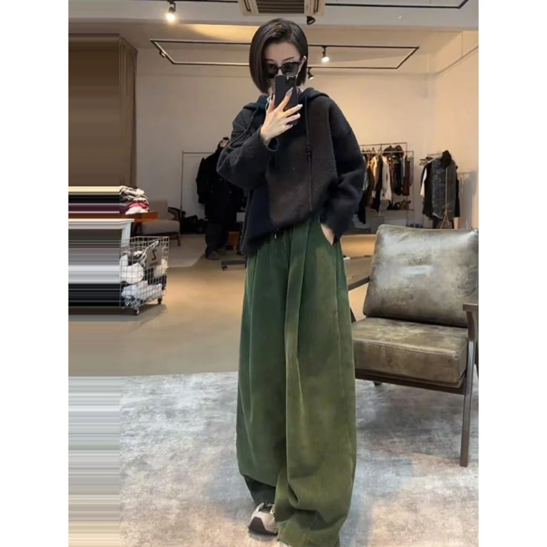 今年流行的爆款洋气休闲裤欧货秋冬设计感高腰加绒加厚灯芯绒长裤