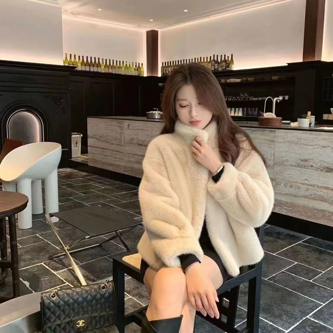 立领新款貂绒皮毛一体大衣女短款进口貂绒时尚简约外套女冬1