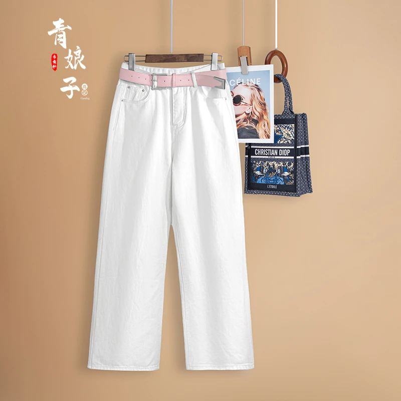 青娘子宽松休闲时尚刺绣女士百搭直筒牛仔裤60343