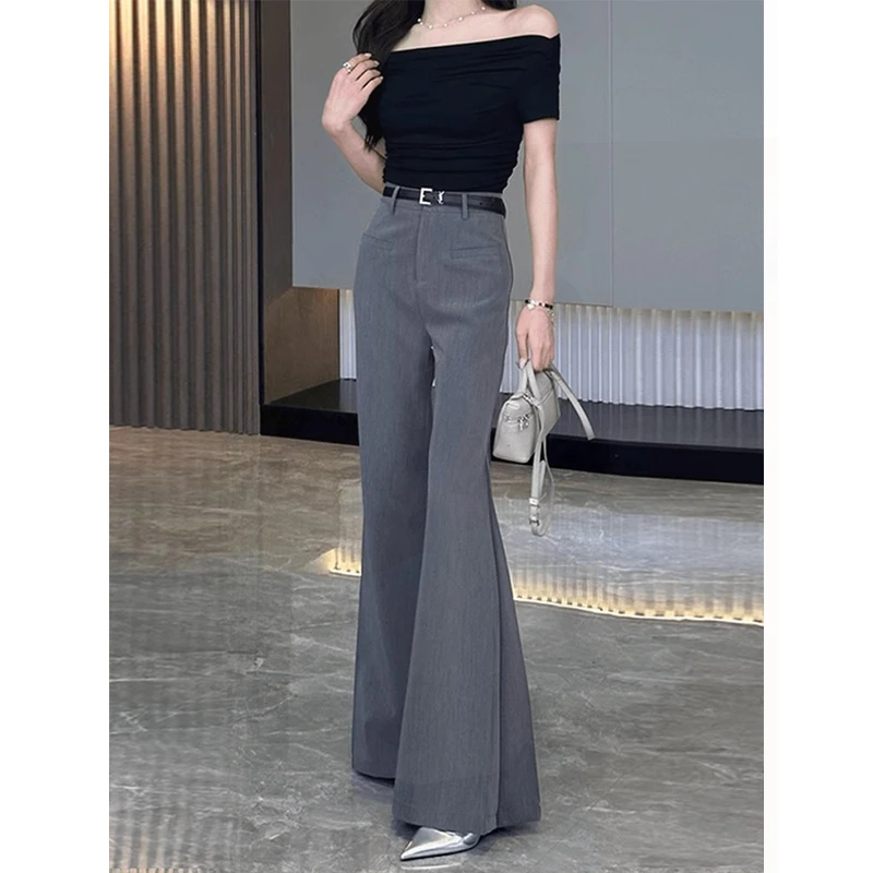 2025年夏季新款微喇高腰西装裤女轻职气质喇叭直筒阔腿喇叭裤女