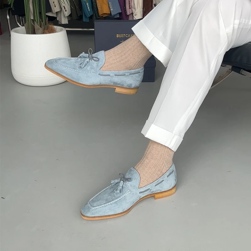 BEEFCAKE木木乐福鞋英伦老钱风男士休闲一脚蹬翻毛皮透气流苏皮鞋