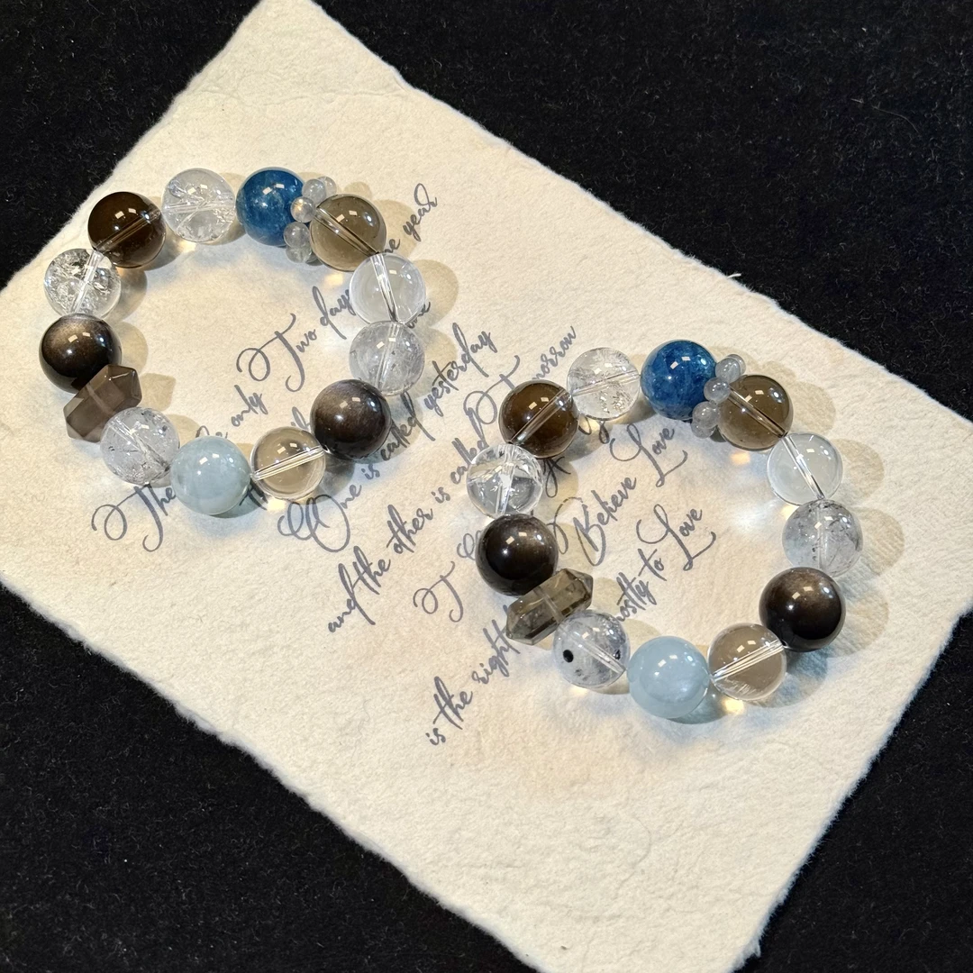 Y722（盗梦空间）茶晶闪灵白阿塞设计款手串15-16mm多样性发其一