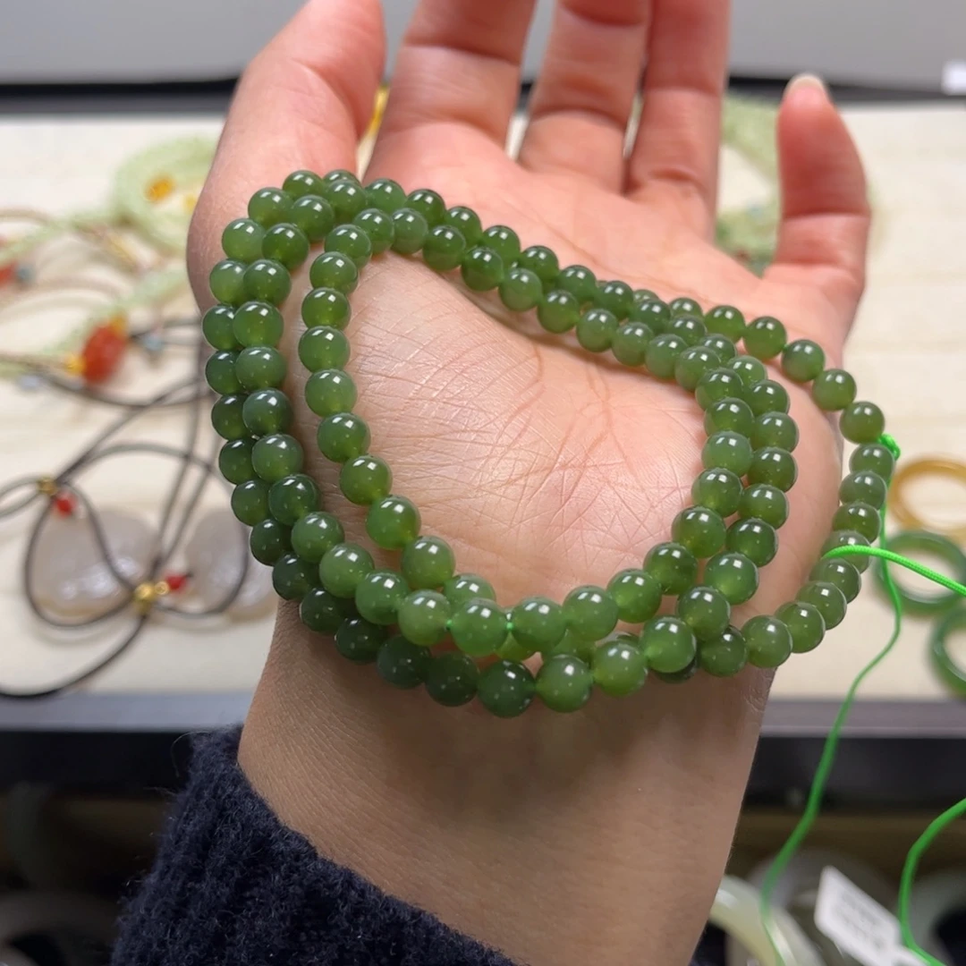 和田玉（碧玉）未镶嵌珠宝半成品长链