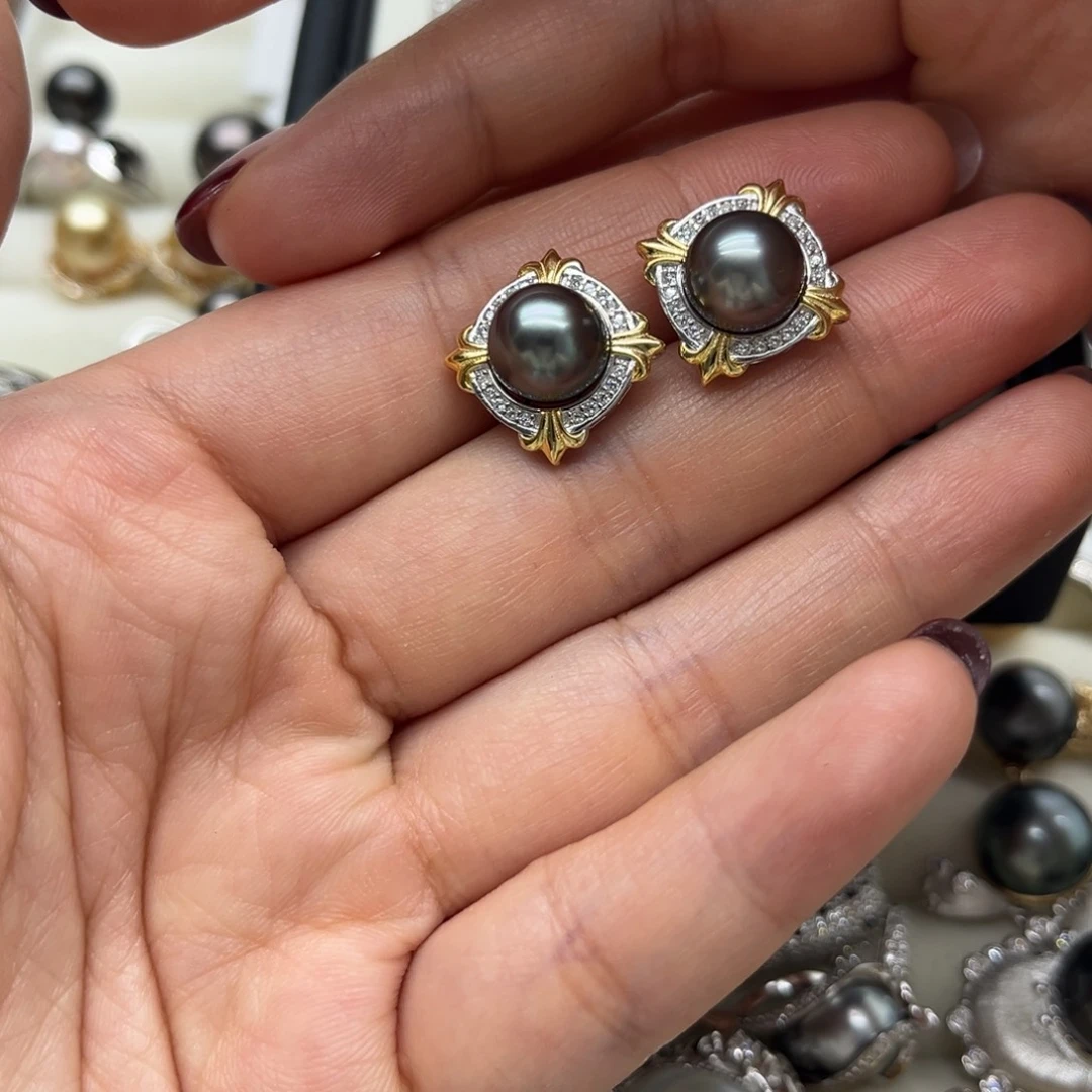 海水珍珠银S925镶嵌耳饰