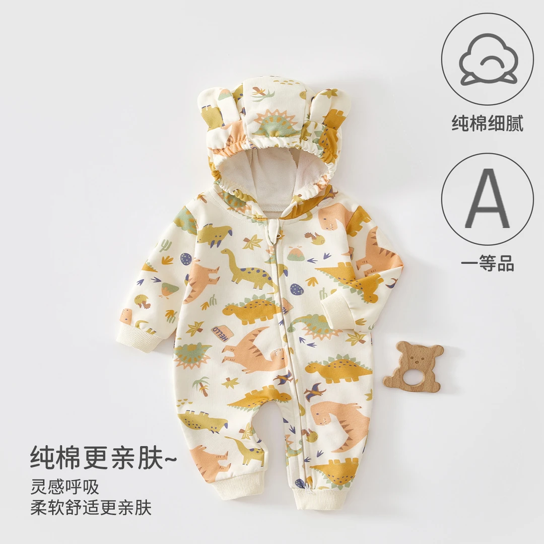 婴儿衣服爬服连身衣全无骨连体衣高颜值婴儿外出超萌炸街带帽款