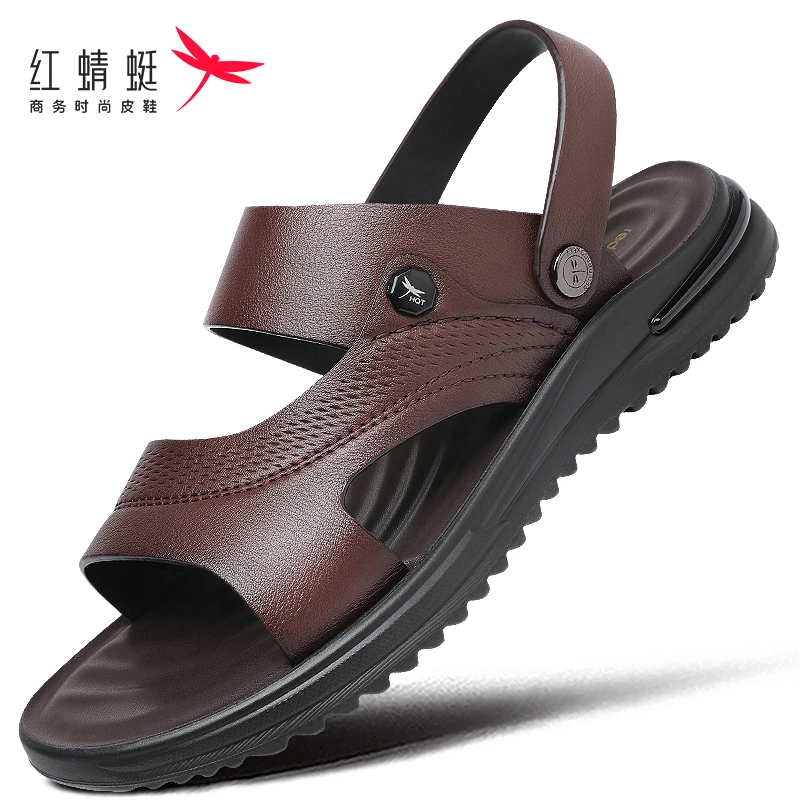 红蜻蜓男鞋2025新款夏季皮凉鞋男士商务沙滩鞋夏季上班开车潮流鞋
