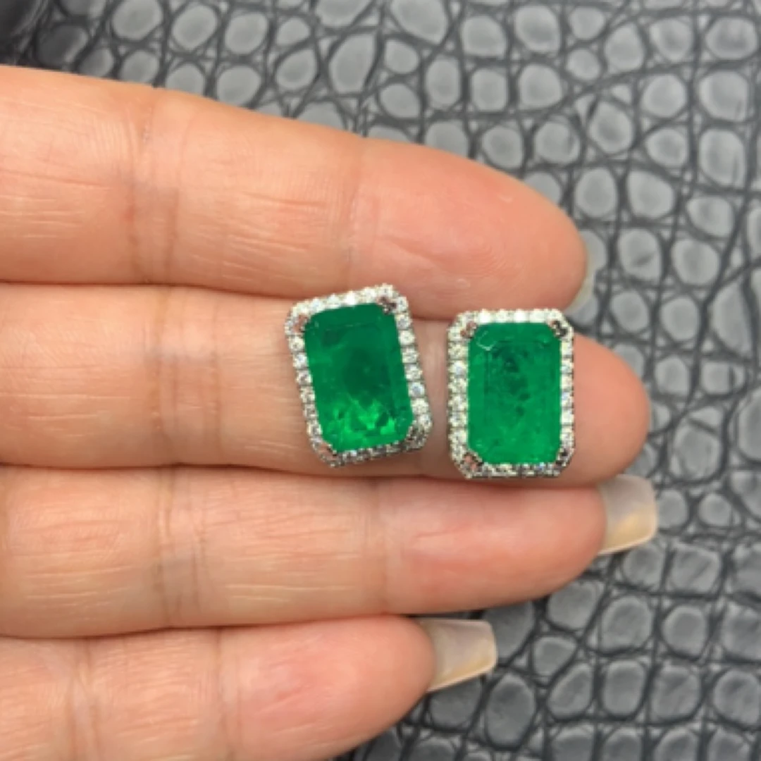 培育祖母绿百搭绿色祖母绿T方耳钉23