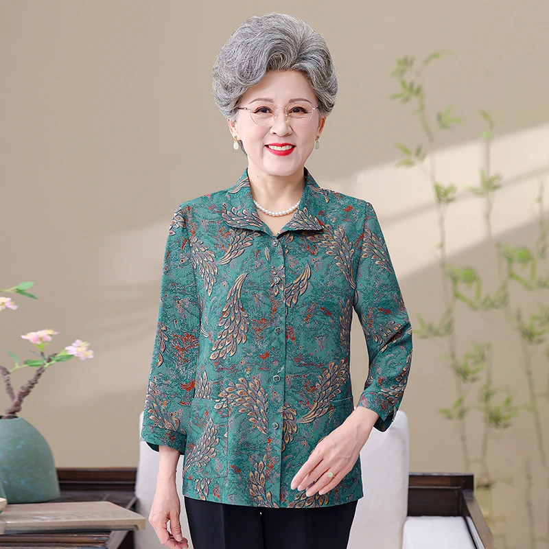 中老年人女装妈妈装衬衫洋气高贵上衣60-80岁老太太衣服奶奶衬衣