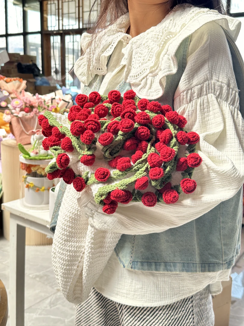 72朵花110cm针织毛线花花毯