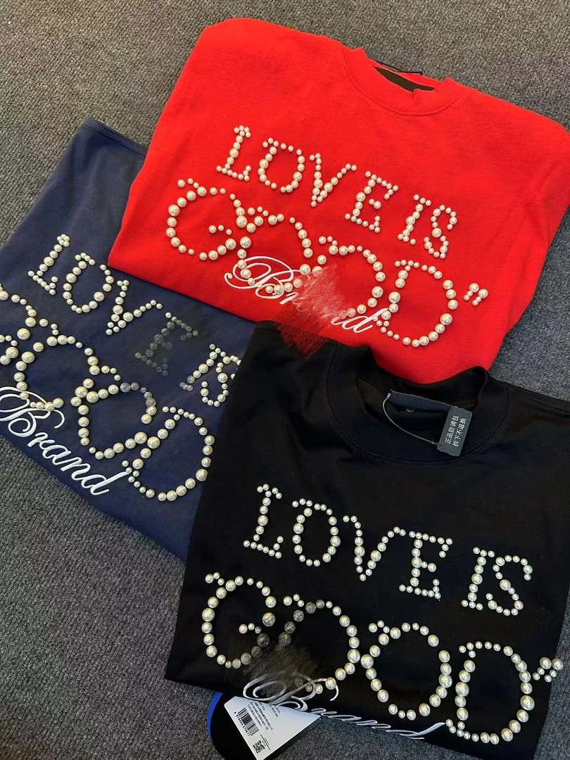 【珍珠迎好运】GOODBRAND LOVE IS GOOD珍珠标语短袖T恤 情侣