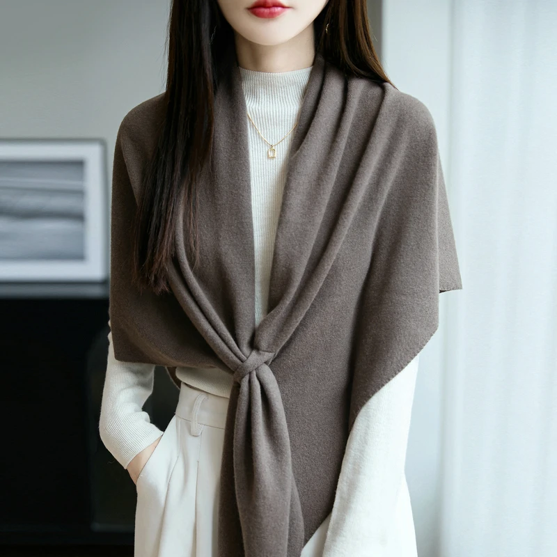 100%纯羊毛秋季慵懒风披肩百搭时尚保暖针织披风高档女士护肩围巾