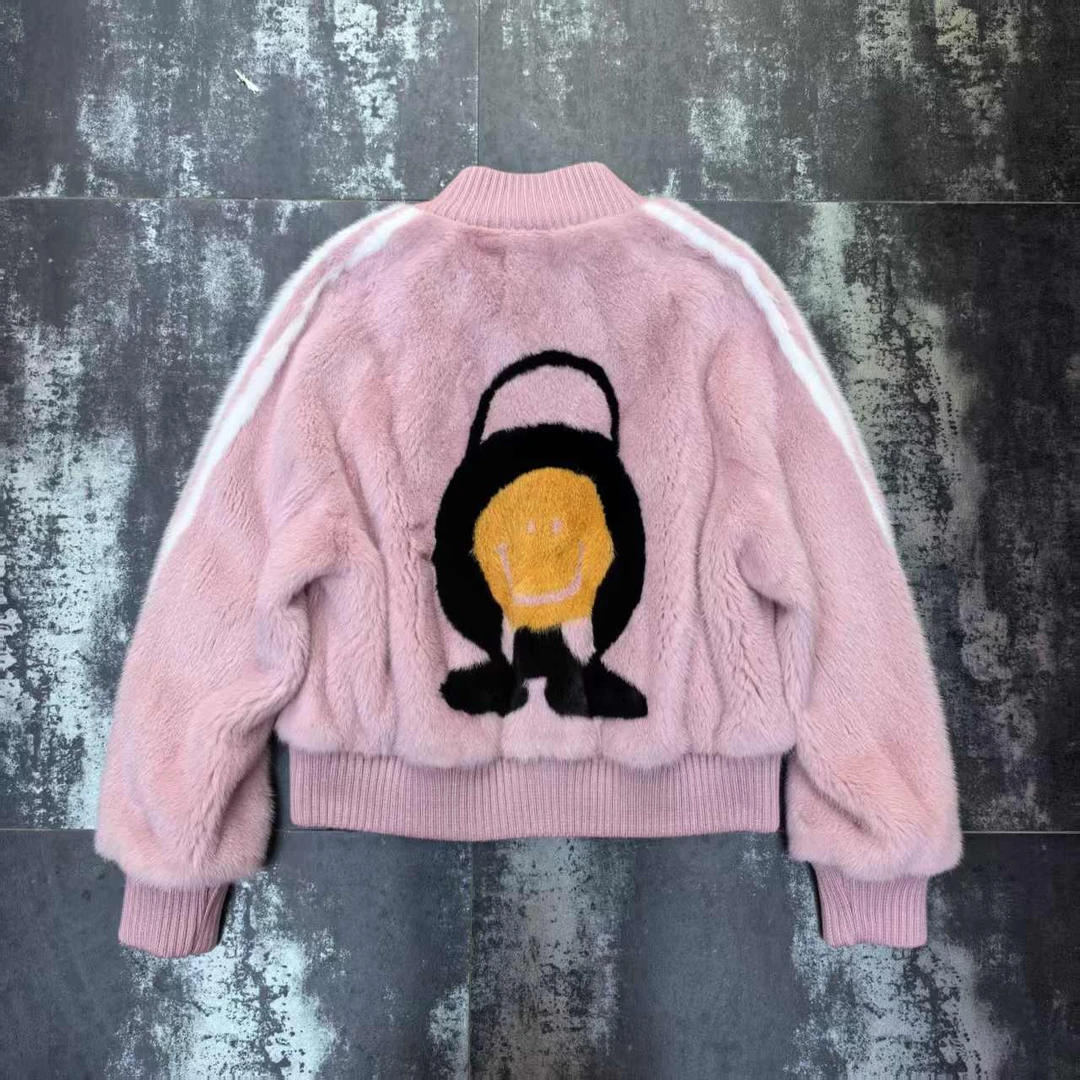 【P.T FUR】| 笑脸背包 粉色 棒球服水貂外套88-530