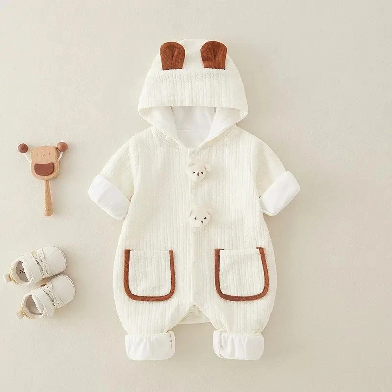 【婴儿连体衣】秋季男女宝宝衣服秋装双层哈衣连帽洋气外出服套装