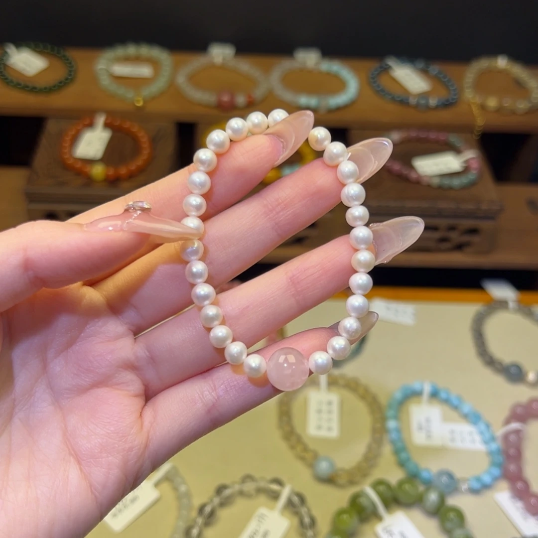 银S925镶嵌手串水晶珍珠80241