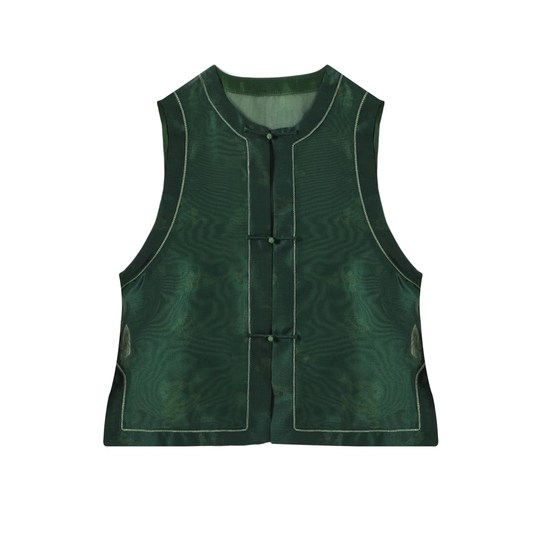 洋 新中式风 25050 香云纱鎏光绸 马甲 绿色